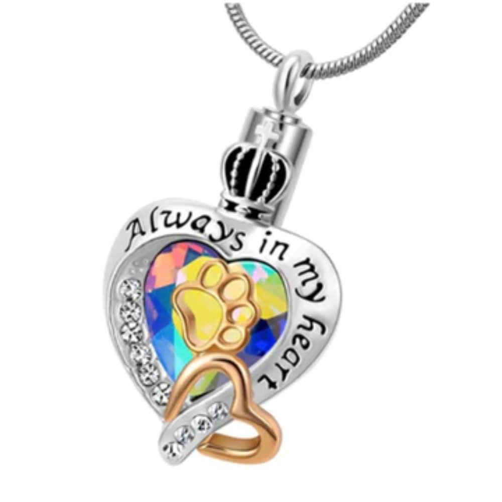 Glass Crystal Ash Urn Cremation Pendant Always in My Heart Necklace Jewelry Pet